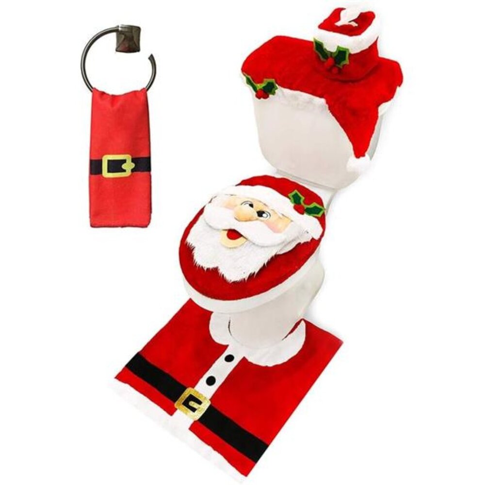 5-Piece Christmas Bathroom Set - Santa Toilet Cover, Rugs,‎ & Towel Xmas Decor